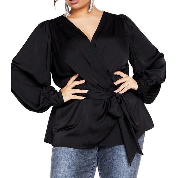 City Chic Women's Size 20 Black Faux Wrap Opulent Top New with Tags - Picture 1 of 12